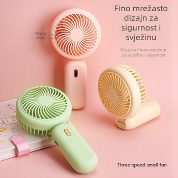 Ručni USB prijenosni mini ventilator s 90° sklapanim dizajnom, prijenosni stolni ventilator — ugrađena litijska baterija 300–500 mAh; 5V/5W; buka 45–50 dB; 3 brzine