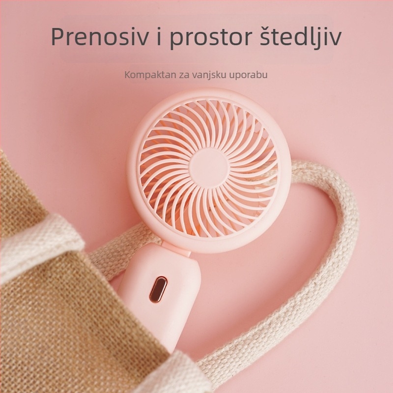 Ručni USB prijenosni mini ventilator s 90° sklapanim dizajnom, prijenosni stolni ventilator — ugrađena litijska baterija 300–500 mAh; 5V/5W; buka 45–50 dB; 3 brzine