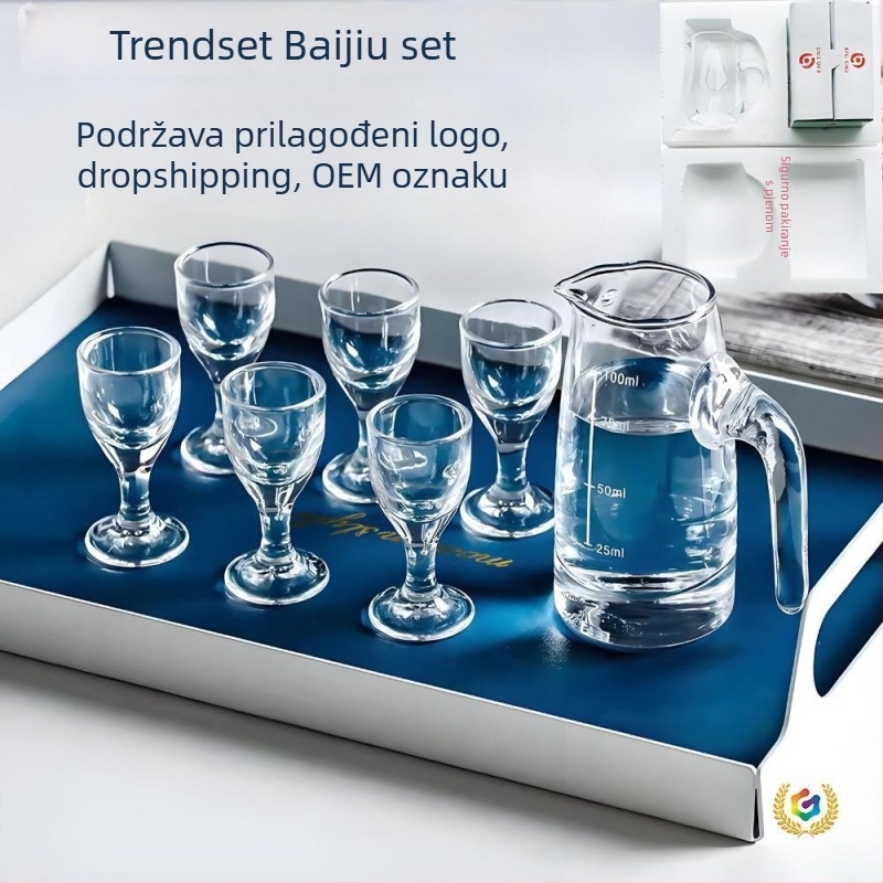 7-dijelni set za vino: 6 čaša i pregradnik, staklo, retro stil, mogućnost personaliziranog logotipa