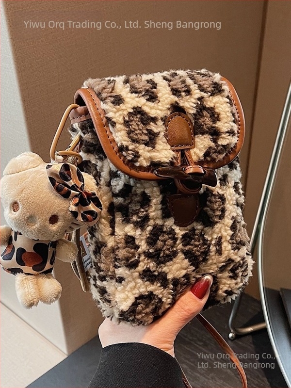 Moderna ženska torbica za telefon u korejskom stilu s leopard printom, pliš materijal, crossbody s blok boja za svakodnevno nošenje.