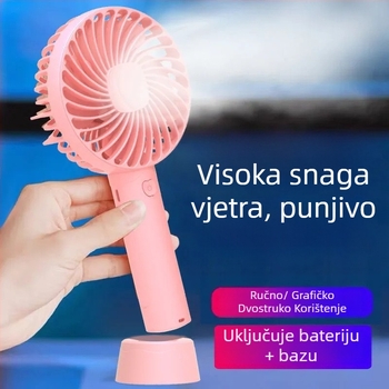 Mali USB ventilator, tih rad, 3 brzine, punjiva baterija 500–800 mAh