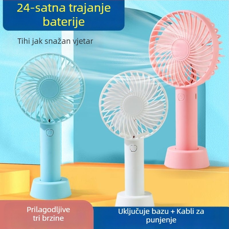 Mali USB ventilator, tih rad, 3 brzine, punjiva baterija 500–800 mAh