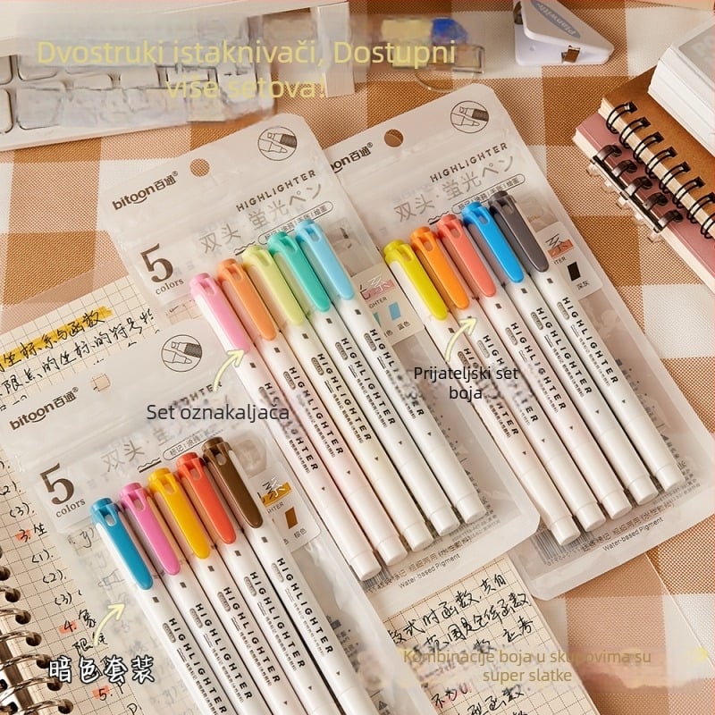 Dvostrano označivači za učenje – okrugli vrh, plastično kućište, paket 5 komada, model 9514