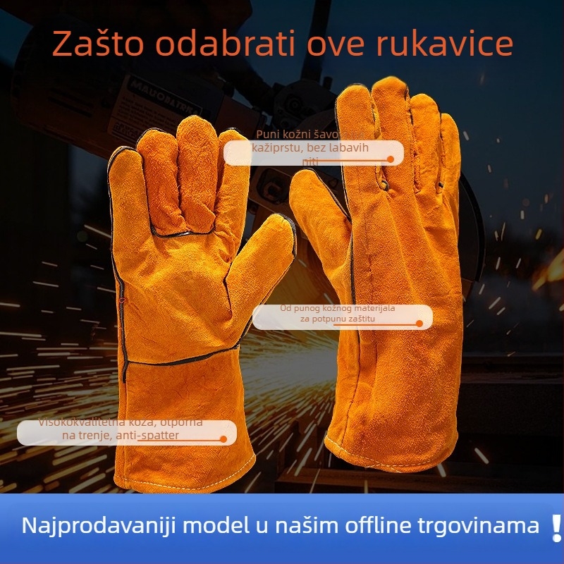 Zavarivačke rukavice - bez šavova, mekana teleća koža, protiv opeklina, visoka otpornost na temperaturu, otporne na trošenje