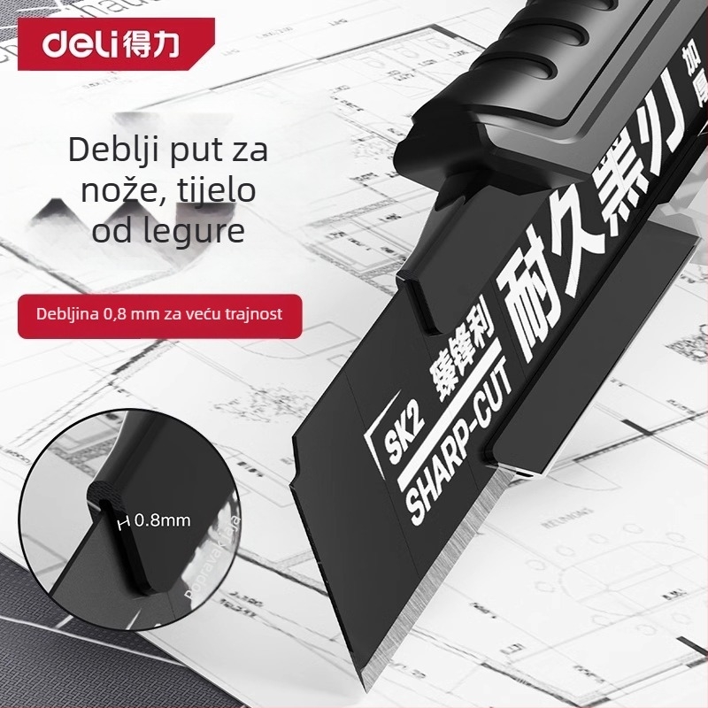 Deli DL018 nož za umjetnost od legirane čelika, oštrica 0,5×18×100 mm, težina 70 g