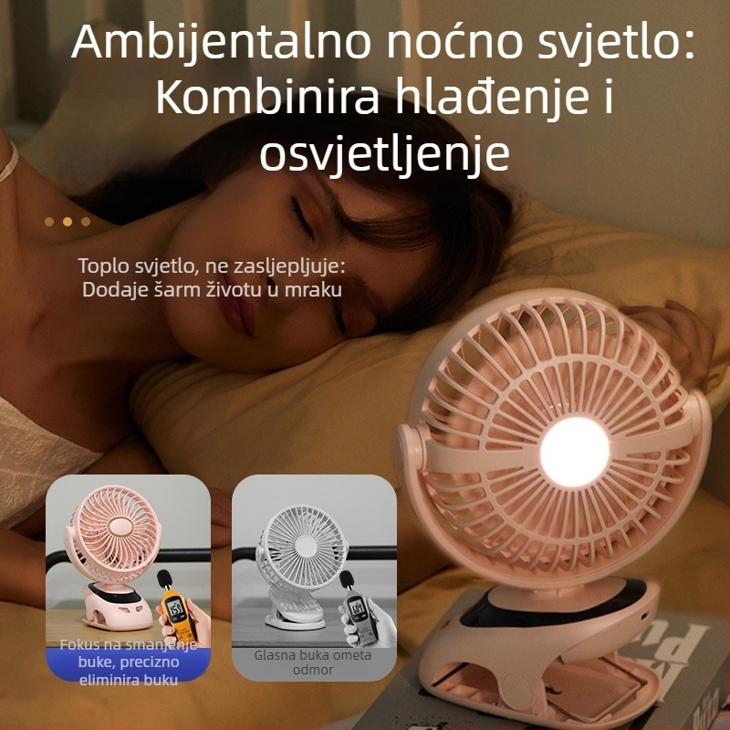 USB klipski ventilator s digitalnim zaslonom, prenosni mini stolni ventilator za studentske domove, ugrađena baterija 6000mAh, brushless motor, 5 lopatica, 5 brzina