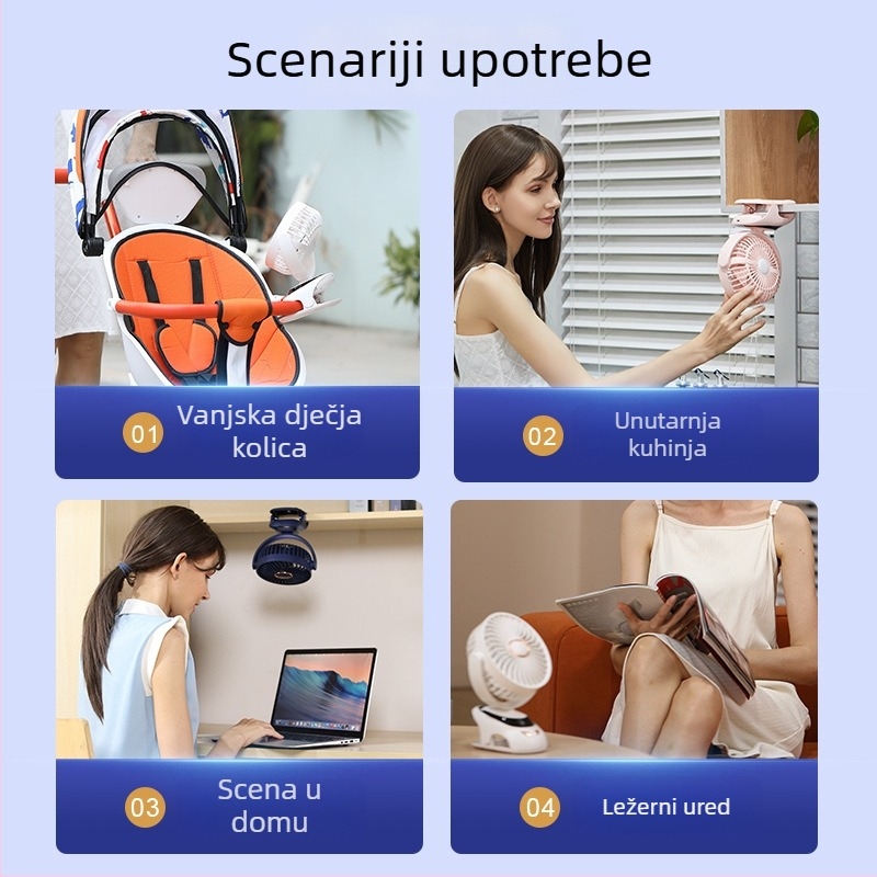 USB klipski ventilator s digitalnim zaslonom, prenosni mini stolni ventilator za studentske domove, ugrađena baterija 6000mAh, brushless motor, 5 lopatica, 5 brzina