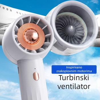 Ručni bezlopatni ventilator s ugrađenom baterijom 1200–2000 mAh, USB punjenje, 3 brzine zraka, vrijeme rada 1–3 h