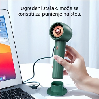 Ručni bezlopatni ventilator s ugrađenom baterijom 1200–2000 mAh, USB punjenje, 3 brzine zraka, vrijeme rada 1–3 h