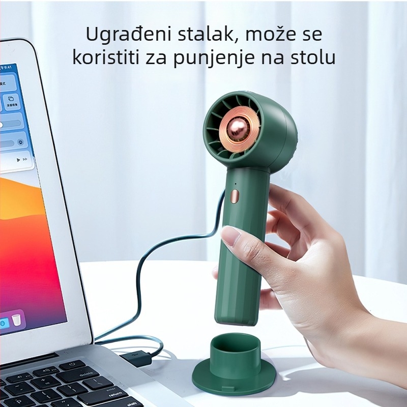 Ručni bezlopatni ventilator s ugrađenom baterijom 1200–2000 mAh, USB punjenje, 3 brzine zraka, vrijeme rada 1–3 h