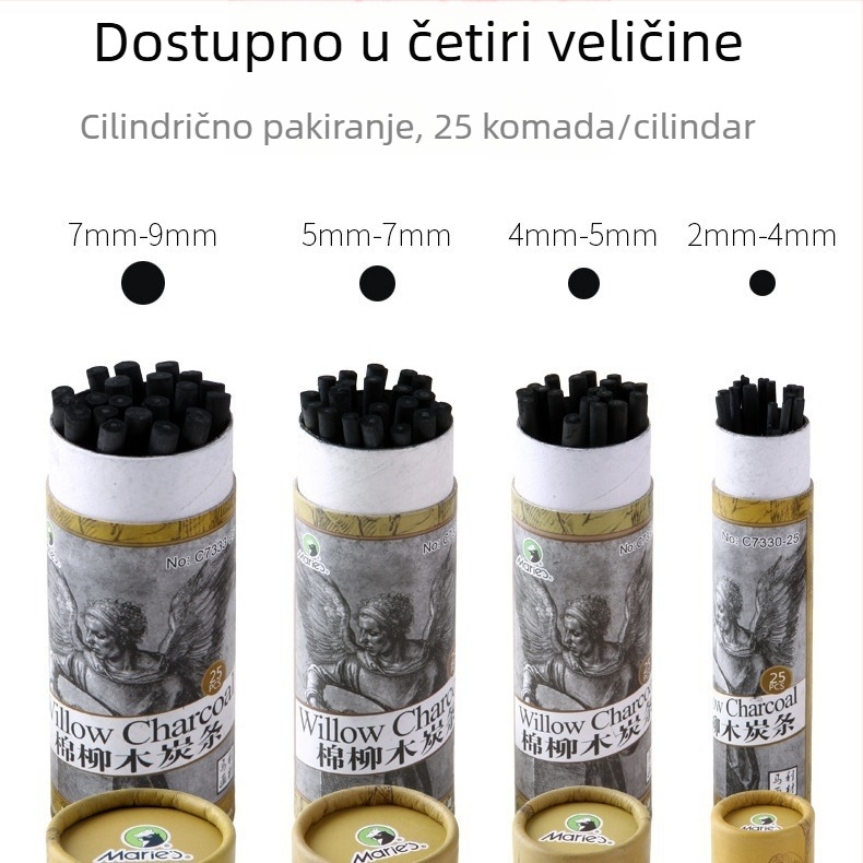 Magritte profesionalni štapić za ugljen za crtanje — drveni omotač, pogodan za crtanje i bojanje, osnovno pakiranje