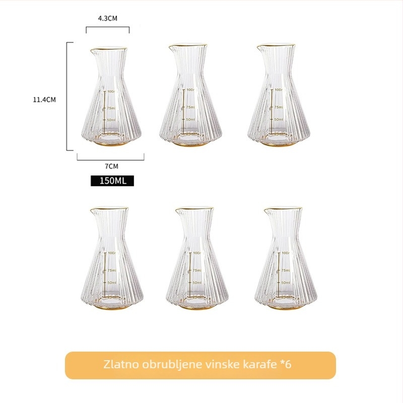 Vinski set s dekantrom i čašama od stakla s kovovim rubom, kineskog stila, moderni minimalistički dizajn, Luxury Meow marka, tiskano logo, premium kvaliteta, lansirano ljeto 2021