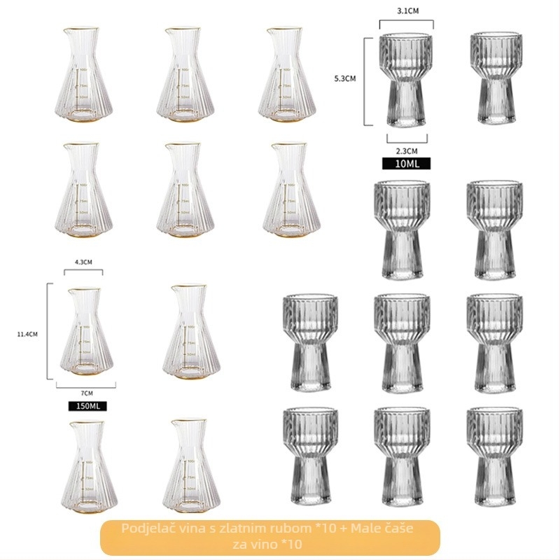 Vinski set s dekantrom i čašama od stakla s kovovim rubom, kineskog stila, moderni minimalistički dizajn, Luxury Meow marka, tiskano logo, premium kvaliteta, lansirano ljeto 2021