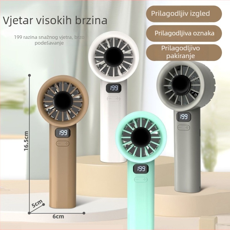 Ručni USB ventilator s 4 lopaticom, turbinski dizajn, ugrađena baterija 300–500 mAh, tihi rad