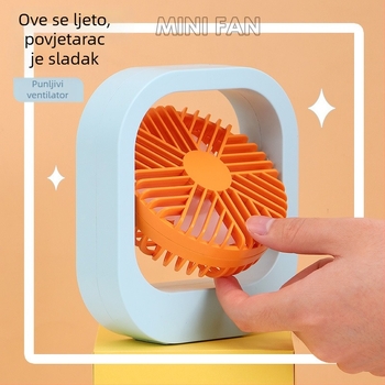 Drip USB ručni stolni ventilator – mini, 4 lopatice, ugrađena baterija 300–500mAh, ABS kućište, motor s četkicama, 2 brzine, buka 45–50dB