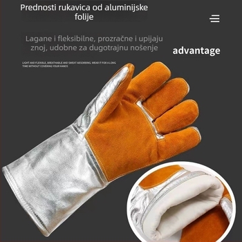 Toplinski otporne rukavice s višeslojnom aluminijskom folijom; pogodne za proizvodnju čelika, obradu stakla, kotlove i pečenje