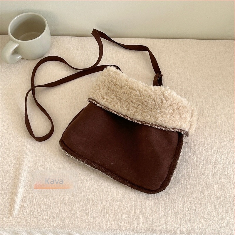 Crossbody torba od velura s umjetnom ovčjom vunom, svjež i sladak stil, za svakodnevnu upotrebu, zima 2023