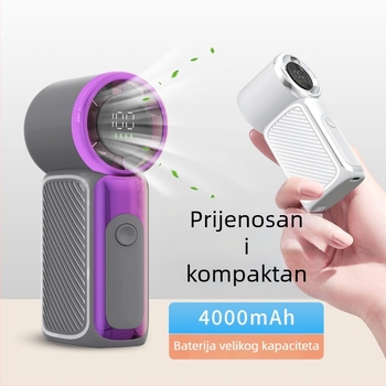 Mini ručni ventilator USB punjiv, dugotrajna baterija, 5 lopatica, prijenosni, tih