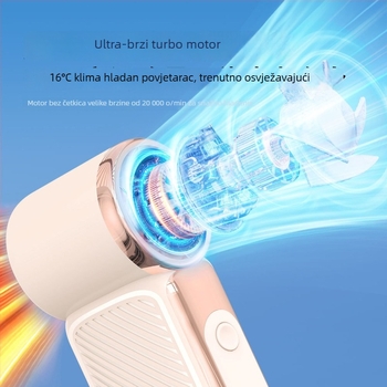 Mini ručni ventilator USB punjiv, dugotrajna baterija, 5 lopatica, prijenosni, tih