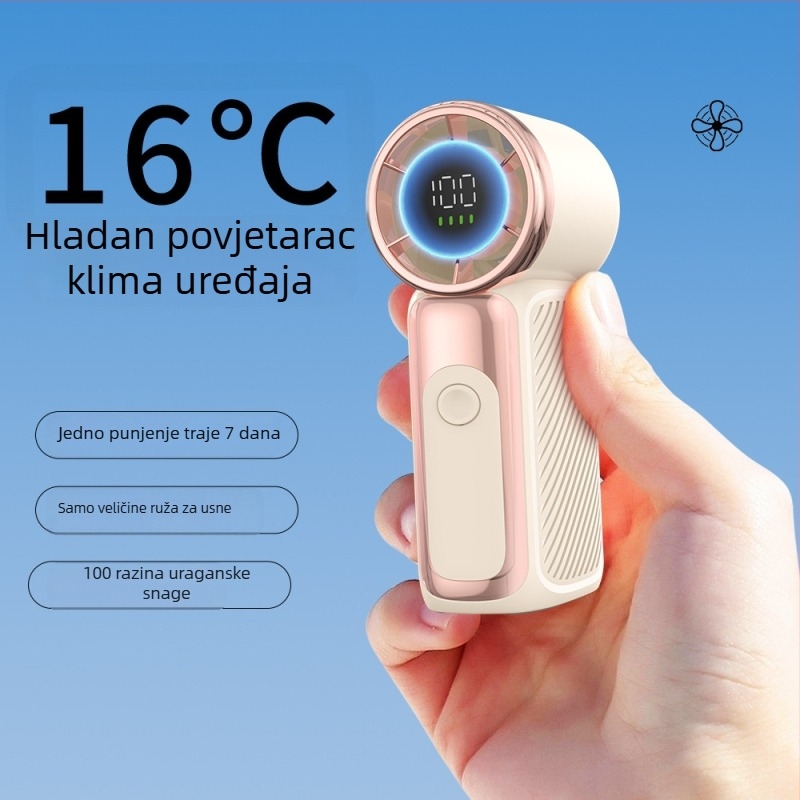 Mini ručni ventilator USB punjiv, dugotrajna baterija, 5 lopatica, prijenosni, tih