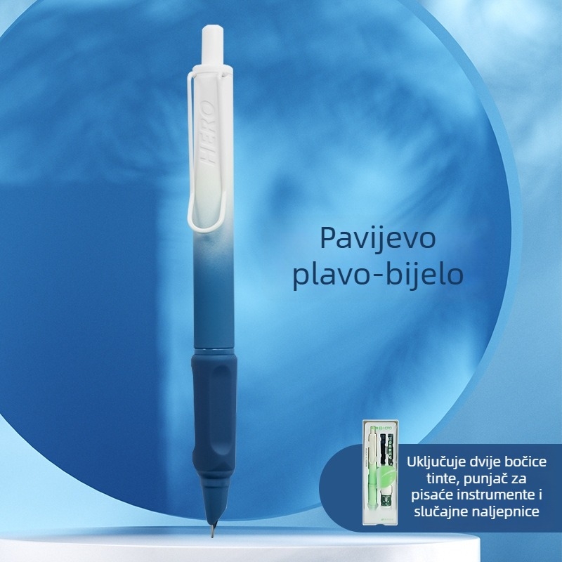 Pero s tintom Hero 1355A za učenike 3. i 4. razreda (Brand: Hero; Vrh: iridij; Sustav opskrbe mastilom: mastilo-sak; Kućište: plastika; Veličina vrha: 0,38 mm)