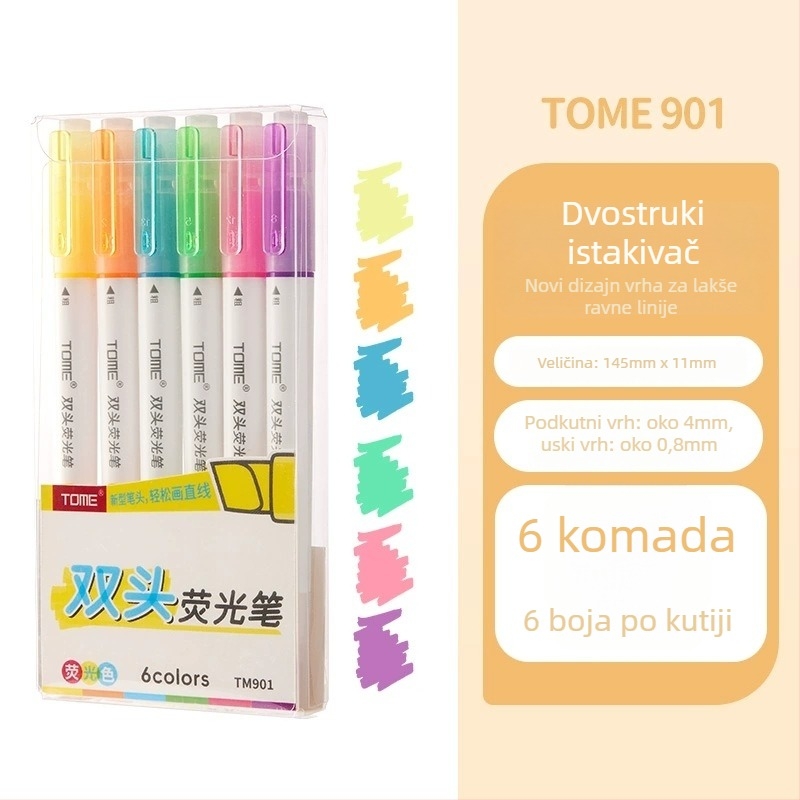 Dvostrani marker za isticanje, set, 6 kom, model 556, plastično kućište