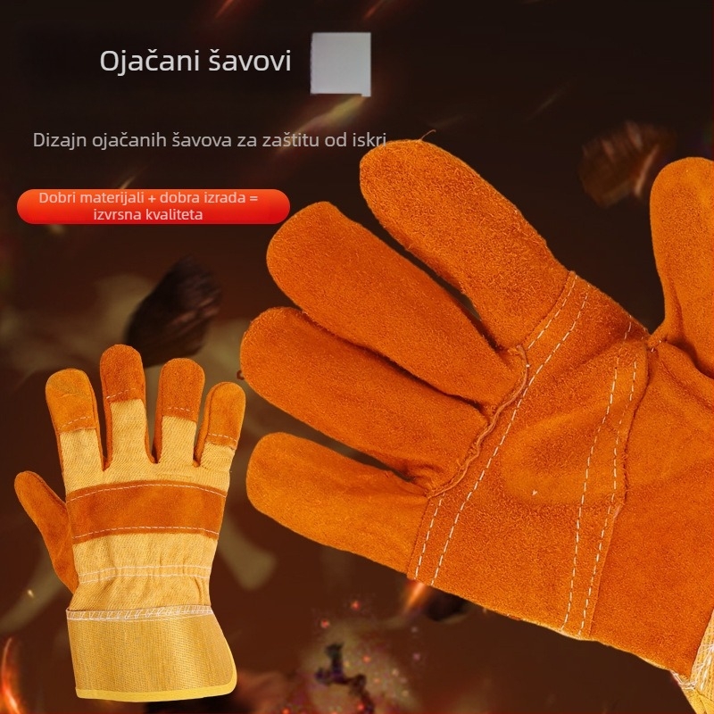 Kraće zavarivačke rukavice od dvostruke kože, protivklizne i otporne na habanje, za elektro-zavarivanje i rad pri visokim temperaturama