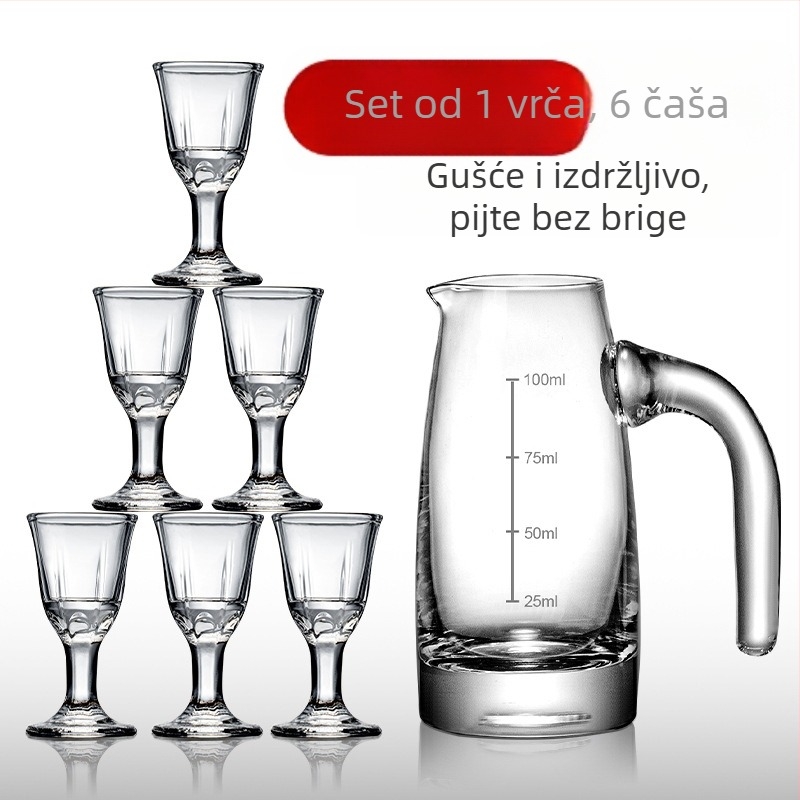 Kućni set za posluživanje liker-a od stakla – staklena čaša, kapacitet 101–200 ml, 6–10 komada, moderni minimalistički stil, moguć otisak logotipa