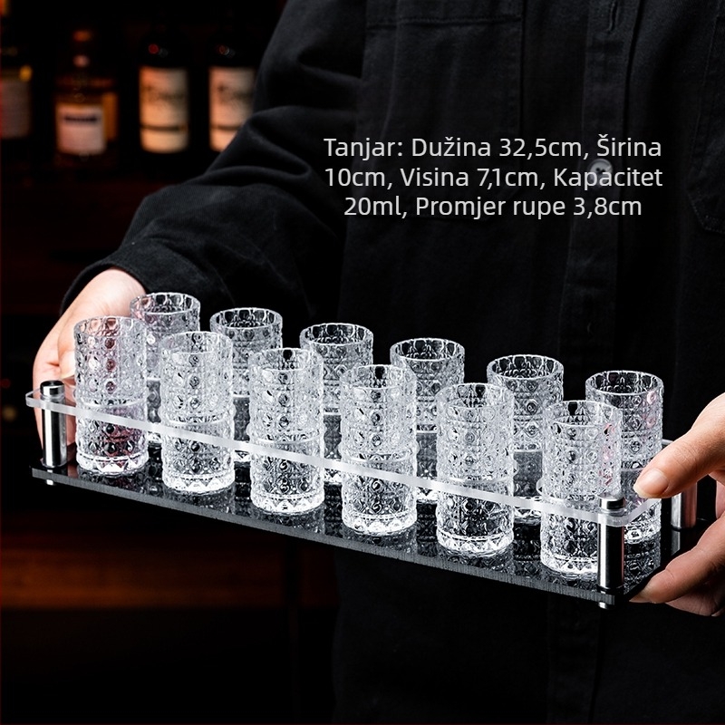 Stakleni set čaša za šot s reljefnim uzorkom dragocjenih kamenčića, jednostavan stil, kapacitet 1–100 ml, premium kvaliteta.