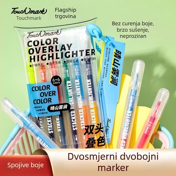 Touchmark Dvostrano označivač za podcrtavanje, plastično kućište, TK-DSYGB, izbrisiv, za učenike