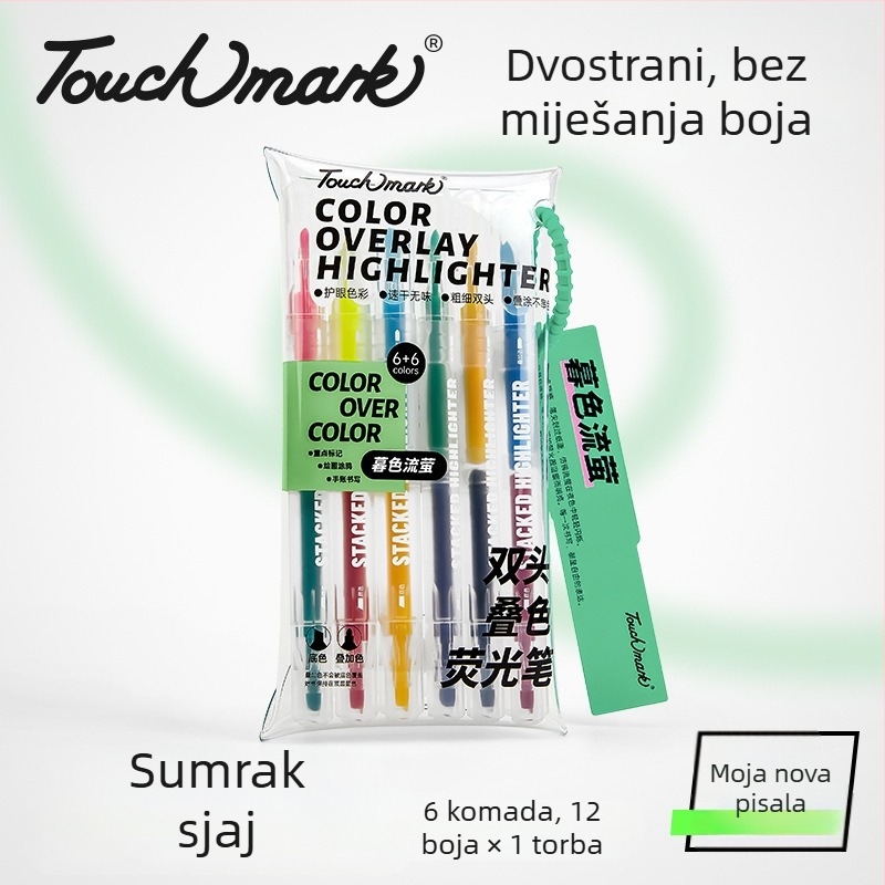 Touchmark Dvostrano označivač za podcrtavanje, plastično kućište, TK-DSYGB, izbrisiv, za učenike