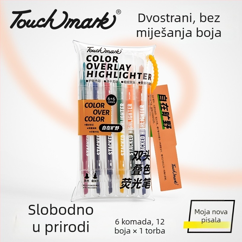 Touchmark Dvostrano označivač za podcrtavanje, plastično kućište, TK-DSYGB, izbrisiv, za učenike