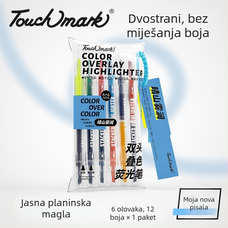 Touchmark Dvostrano označivač za podcrtavanje, plastično kućište, TK-DSYGB, izbrisiv, za učenike