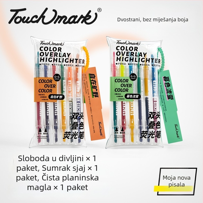 Touchmark Dvostrano označivač za podcrtavanje, plastično kućište, TK-DSYGB, izbrisiv, za učenike