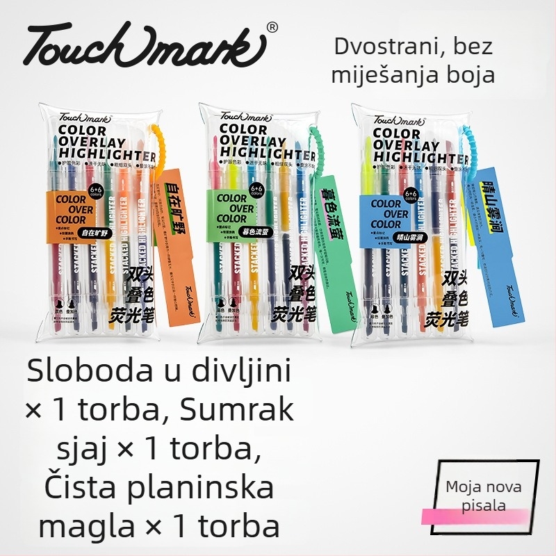 Touchmark Dvostrano označivač za podcrtavanje, plastično kućište, TK-DSYGB, izbrisiv, za učenike