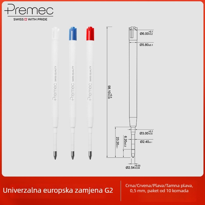 Premec G2 refill – 0,5 mm širina linije, za pisanje, plastika, pakiranje od 10 komada