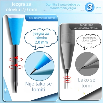 Deli mehanička olovka s ugrađenom oštricom i pomičnim grafitom HB/2B
