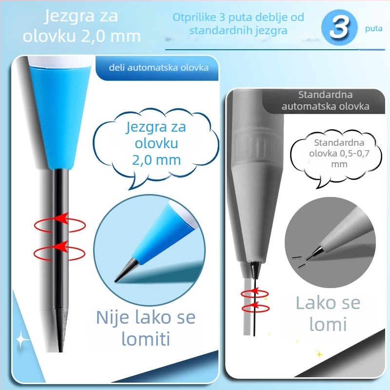 Deli mehanička olovka s ugrađenom oštricom i pomičnim grafitom HB/2B