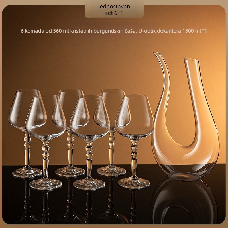 Set čaša za vino – kristalno staklo, moderni minimalistički stil, uključuje čaše za vino, dekanter i nosače čaša, 1 set