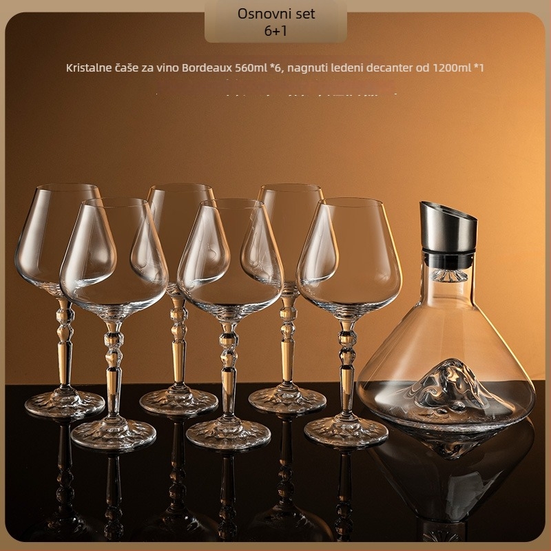 Set čaša za vino – kristalno staklo, moderni minimalistički stil, uključuje čaše za vino, dekanter i nosače čaša, 1 set
