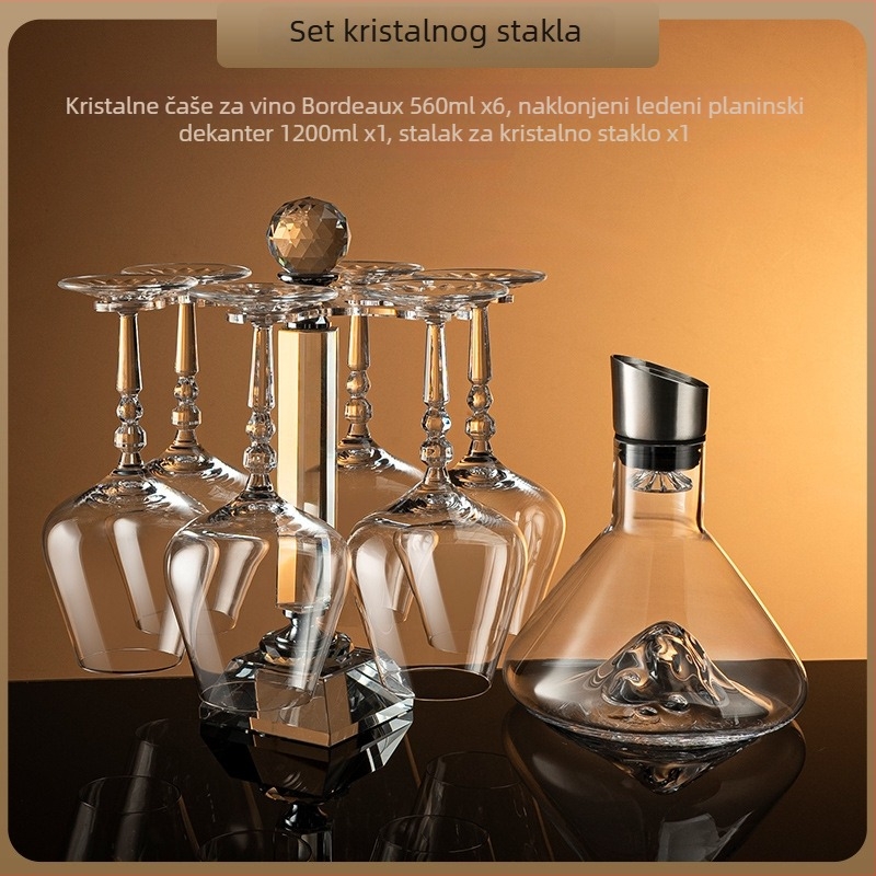 Set čaša za vino – kristalno staklo, moderni minimalistički stil, uključuje čaše za vino, dekanter i nosače čaša, 1 set