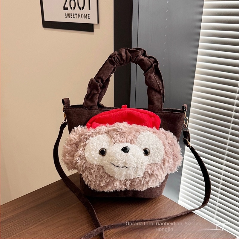 Crossbody torba s plišanim igračkom, leopard uzorak, street style, platno/textil, magnetsko zatvaranje, podstava poliester, jedna naramenica, vodoravni četvrtasti oblik