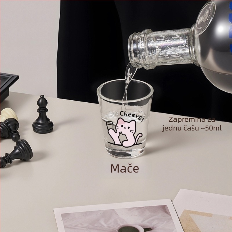 Set čaša za vino, 4 komada, dizajn šteneta i mačke, svjež i sladak stil, kapacitet 1–100 ml, tisk logotipa dostupan, pakiranje u boji