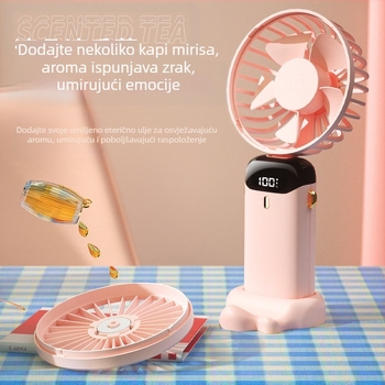 USB ručni ventilator – mini, prijenosni, sklopivi, napajanje preko USB-a, ugrađena baterija, 5 lopatica, 5 brzina, tih rad