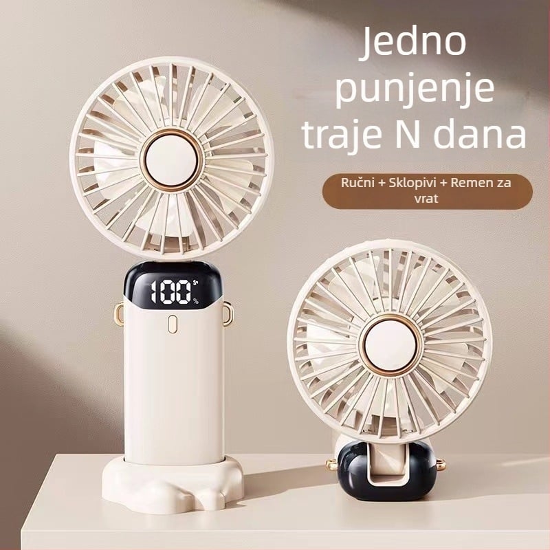 USB ručni ventilator – mini, prijenosni, sklopivi, napajanje preko USB-a, ugrađena baterija, 5 lopatica, 5 brzina, tih rad