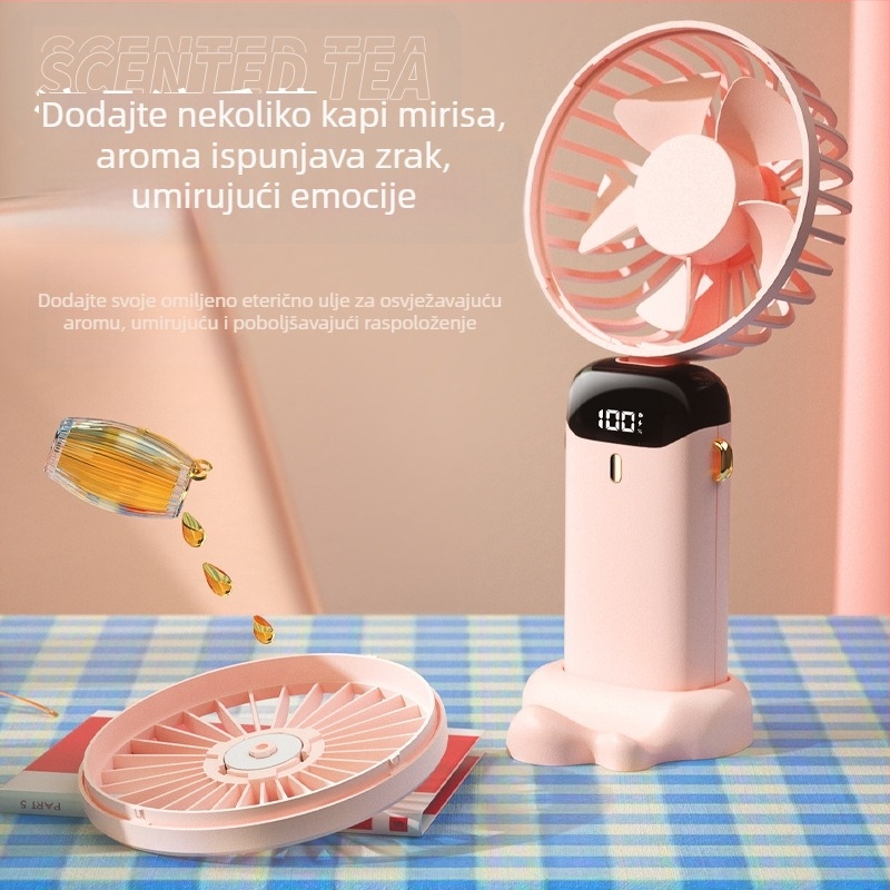 USB ručni ventilator – mini, prijenosni, sklopivi, napajanje preko USB-a, ugrađena baterija, 5 lopatica, 5 brzina, tih rad