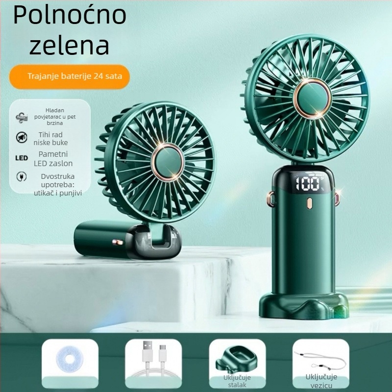 USB ručni ventilator – mini, prijenosni, sklopivi, napajanje preko USB-a, ugrađena baterija, 5 lopatica, 5 brzina, tih rad