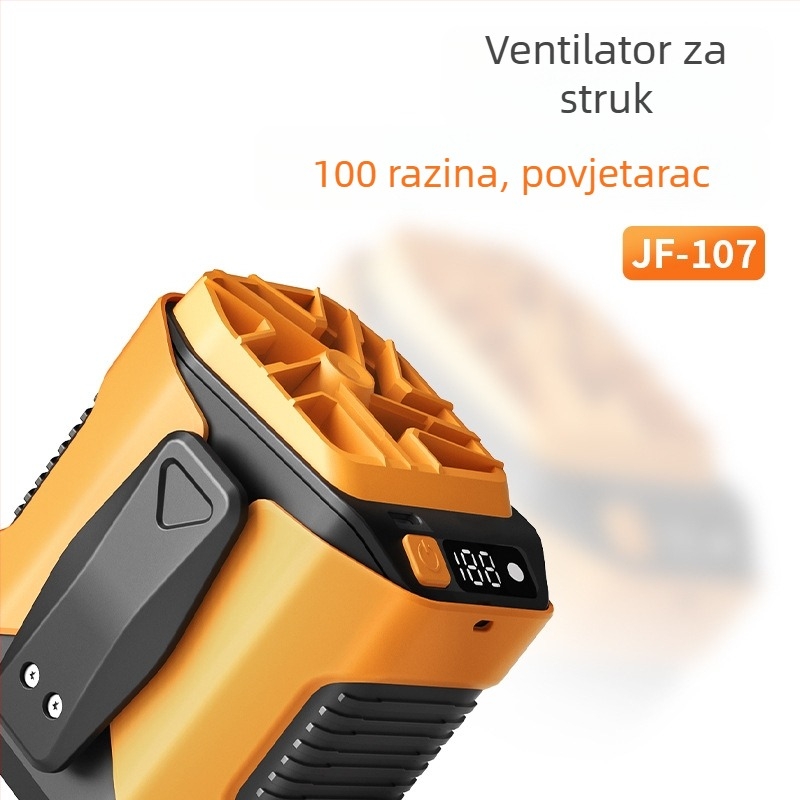 Ventilator na pojasu za vanjsku upotrebu s dugim vijekom trajanja baterije, prijenosni klips-ventilator, USB punjiva baterija, šest lopatica, dimenzije 100×90×80 mm, masa 315 g