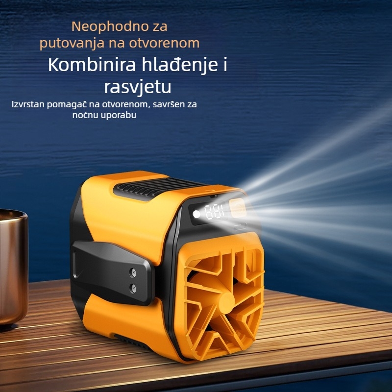 Ventilator na pojasu za vanjsku upotrebu s dugim vijekom trajanja baterije, prijenosni klips-ventilator, USB punjiva baterija, šest lopatica, dimenzije 100×90×80 mm, masa 315 g