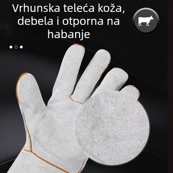 Zavarivačke rukavice od dvostruke kože goveda, duge, toplinsku izolaciju i otpornost na plamen, izdržljiva dlan s podstavom od pliša/pamuka, dvostruka zaštita od opeklina